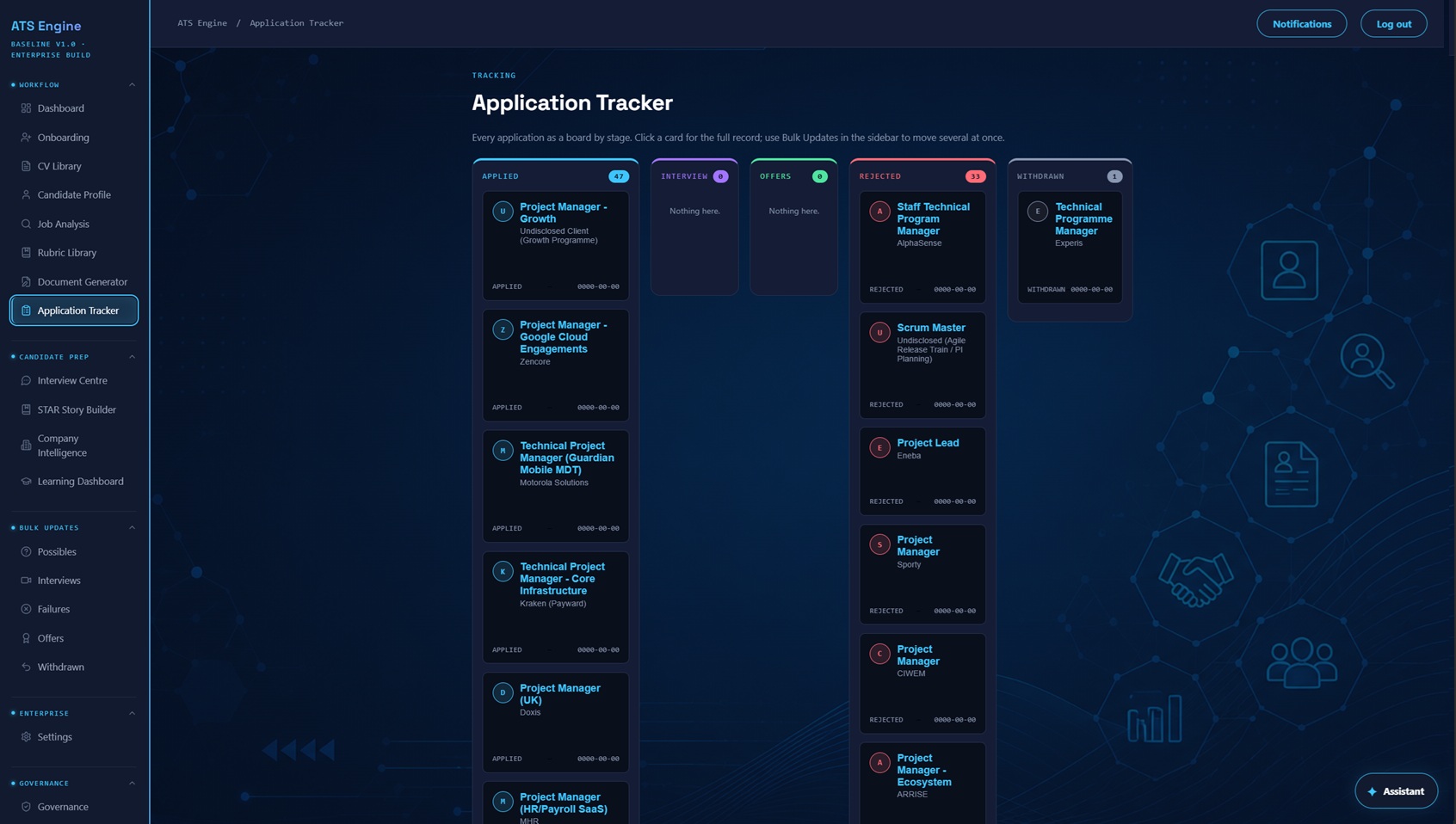 ATS Engine Application Tracker Page